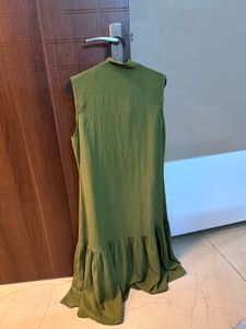 Casual Olive Green Ruffle Dress