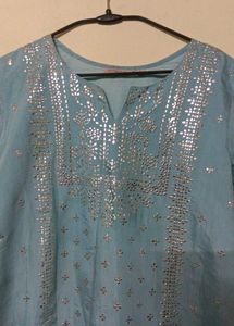 Blue Kurta with Silver Embellishments