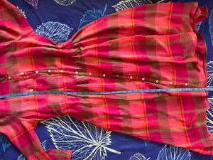 Pink Checked Fit And Flare Dress