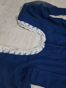Beautiful Blue Ethnic Gown with Lace Trim