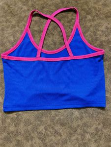 Blue Crop Top with Pink Trim