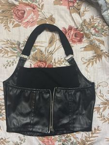 Black Faux Leather Halter Top