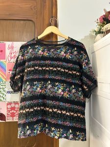 Floral Print Sheer Neck Top
