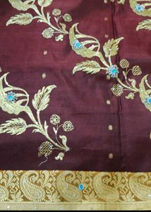 Beautiful Maroon &amp; Yellow Embroidered Saree
