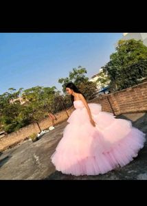 Pink Tulle Layered Party Gown