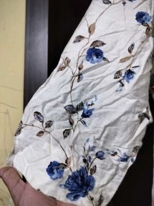 White Kurta with Blue Floral Print