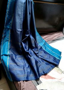 Elegant Blue Silk Saree with Striped Border