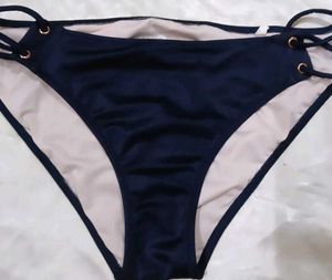 Navy Blue Lace-Up Bikini Bottoms