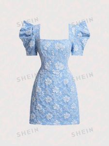 Baby Blue Floral Embroidered Dress