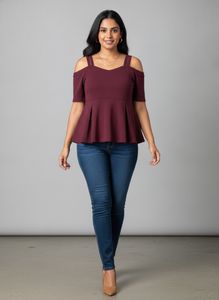 Burgundy Cold Shoulder Peplum Top