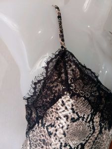 Snake Print Lace Trim Cami Top