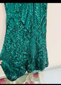 Elegant Sequined Emerald Green Gown