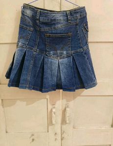 Pleated Denim Mini Skirt