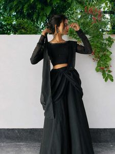 Pre draped black saree lehenga