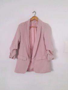 Chic Blush Pink Ruched Sleeve Blazer
