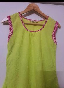Chic Lime Green Kurti with Pink Accents