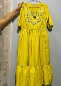Vibrant Yellow Embroidered Maxi Dress