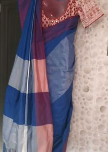 2-SareesCombo-New Maroon&amp;Blue+With+RedBorder Cott