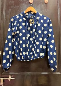 Chic Navy Polka Dot Long Sleeve Top