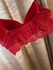 Red Lace Trim Push-Up Bra