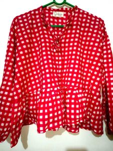 Chic Red &amp; White Checkered Peplum Top 40"-44"