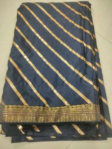 Elegant Navy Saree with Gold Stripes