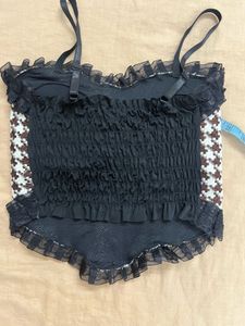 Houndstooth Corset Top with Lace Trim