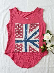 Pink Sleeveless Tank Top with Flag Print