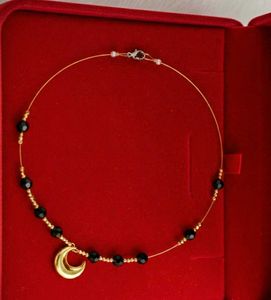 Crescent Moon & Black Bead Necklace