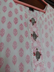 Soft cotton white and pink midi dress
