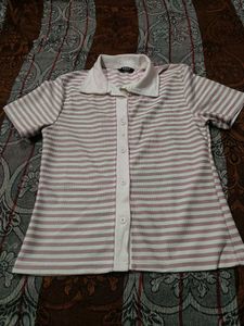 Striped Button-Up Polo Top