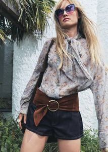 Zara Floral Print Tie Neck Blouse