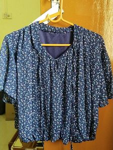 Navy Floral Print Peplum Top