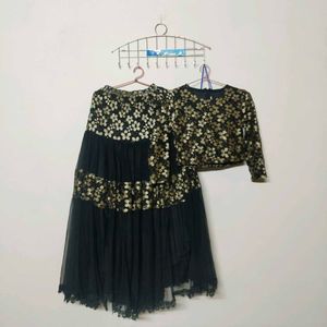Black &amp; Gold Floral Lehenga Set