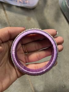 Elegant Purple Silk Bangle with Stones
