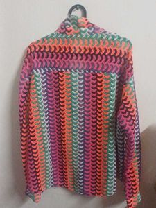 Colorful Crochet Button-Up Shirt