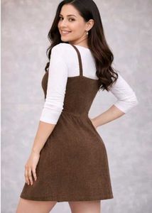 Corduroy Brown Mini Dress with Straps