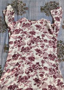 Floral Print Kurta with Embellished Neckline