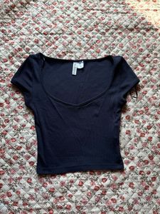 Navy Blue Fitted Cropped Top