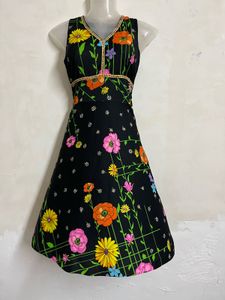 Vintage Floral Black A-Line Dress
