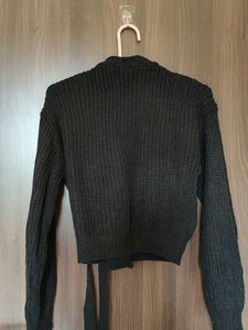 Chic Black Wrap Knit Sweater