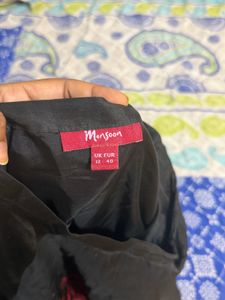 Vintage Black A-Line Skirt with Red Floral Embroid