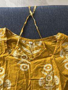 Yellow and Blue Floral Print Kurta  (set of 2)