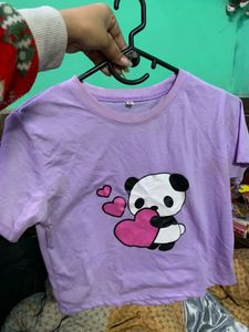 Cute Panda Heart Graphic T-Shirt crop
