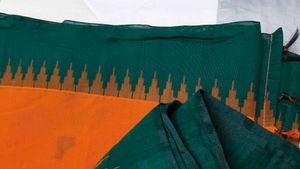 Vibrant Orange &amp; Green Saree