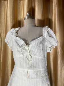 White Puff Sleeve Tie Front Mini Dress