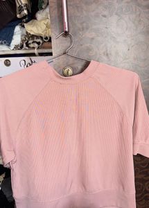 Pink Ribbed Cropped Sweatshirt