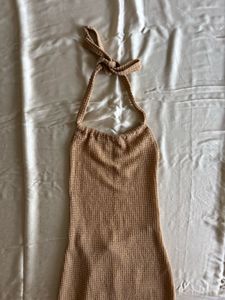 Nude Ribbed Halter Neck Dress