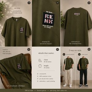 Olive Green Korean Graphic T-Shirt