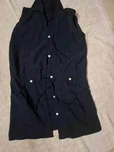 Navy Sleeveless Button-Up Vest
